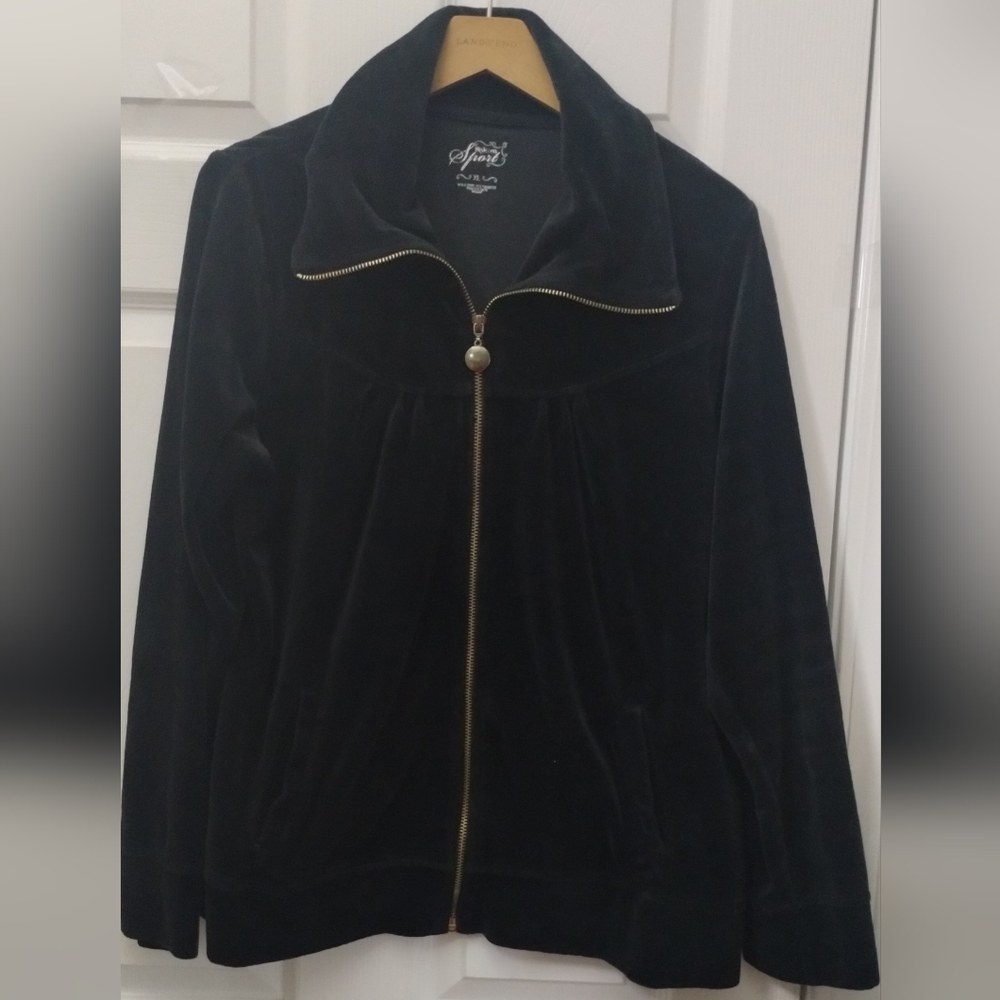 Style & Co. Black Velour Full Zip Jacket